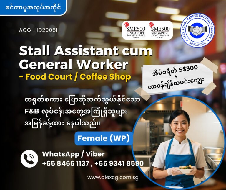Stall Assistant cum General Worker (WP) Female Speak chinese